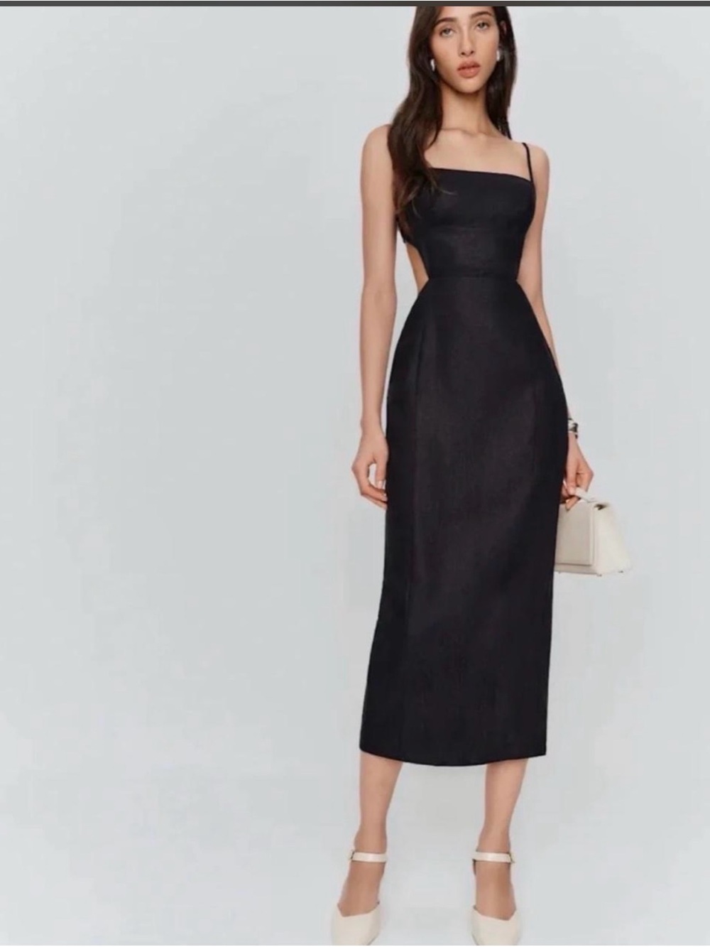 Reformation Black Square-Neck Midi Dress